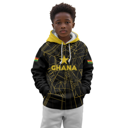 Custom Ghana Football 2026 Kid Hoodie Black Stars Never Fall Black Version
