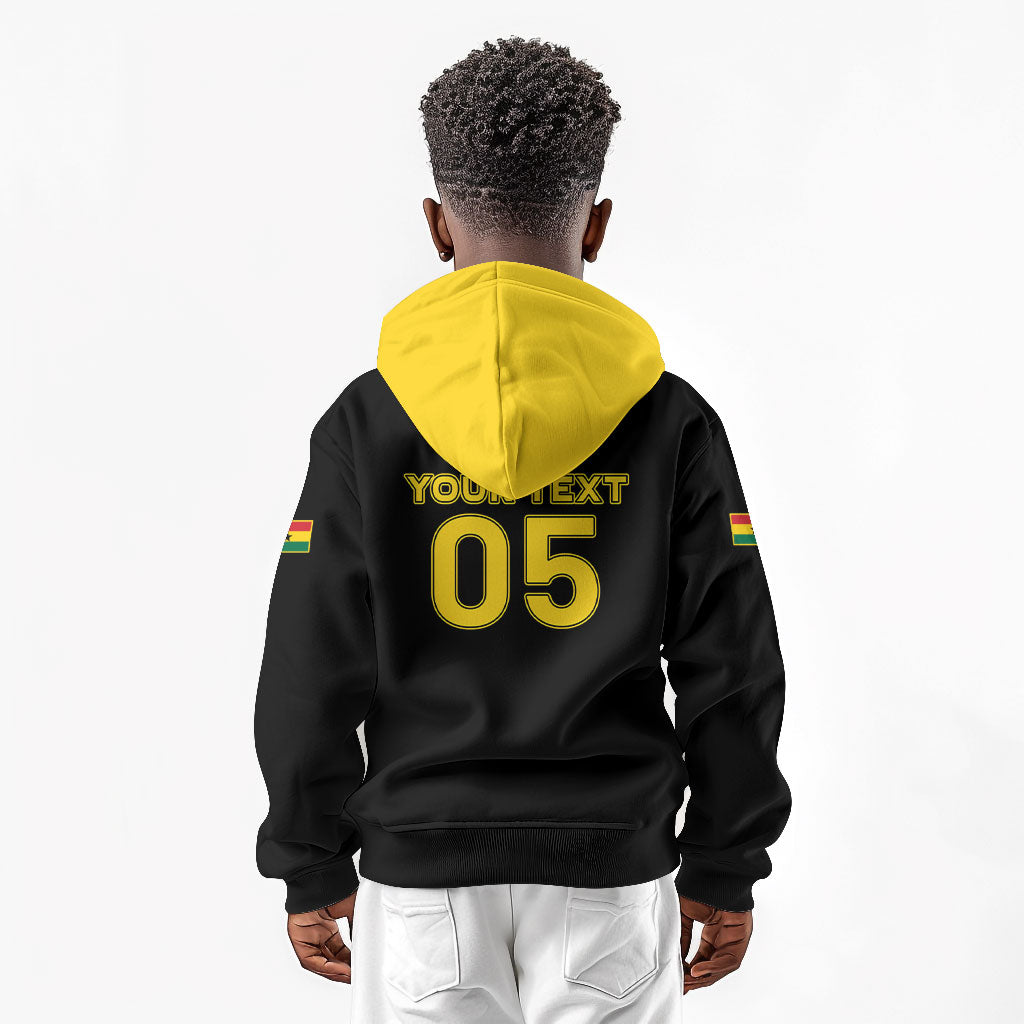 Custom Ghana Football 2026 Kid Hoodie Black Stars Never Fall Black Version