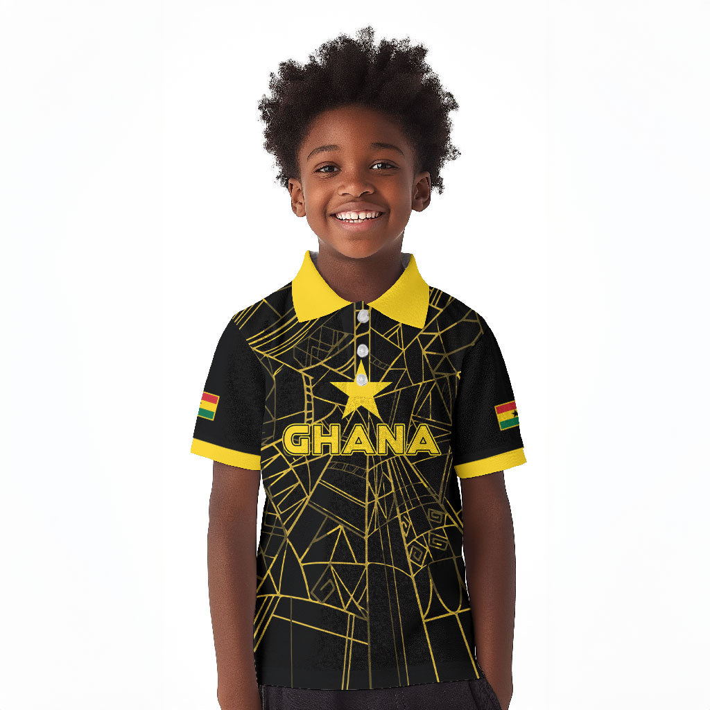 Custom Ghana Football 2026 Kid Polo Shirt Black Stars Never Fall Black Version