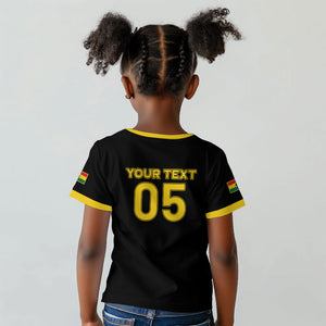 Custom Ghana Football 2026 Kid T shirt Black Stars Never Fall Black Version