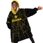 Custom Ghana Football 2026 Kid Wearable Blanket Hoodie Black Stars Never Fall Black Version