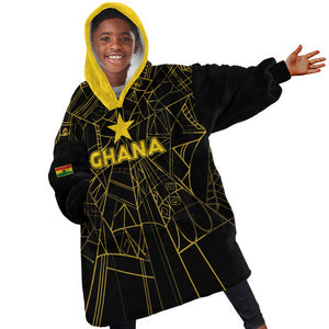 Custom Ghana Football 2026 Kid Wearable Blanket Hoodie Black Stars Never Fall Black Version