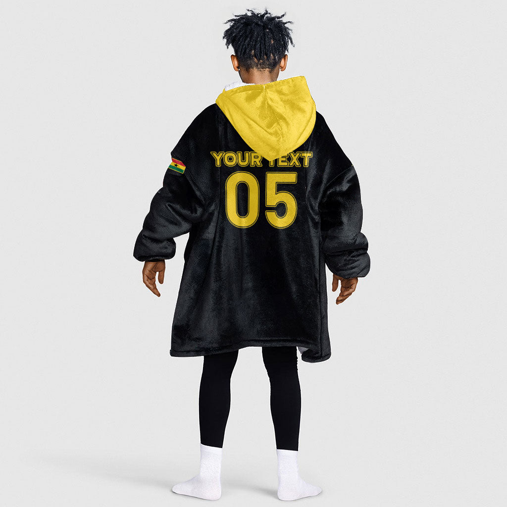Custom Ghana Football 2026 Kid Wearable Blanket Hoodie Black Stars Never Fall Black Version