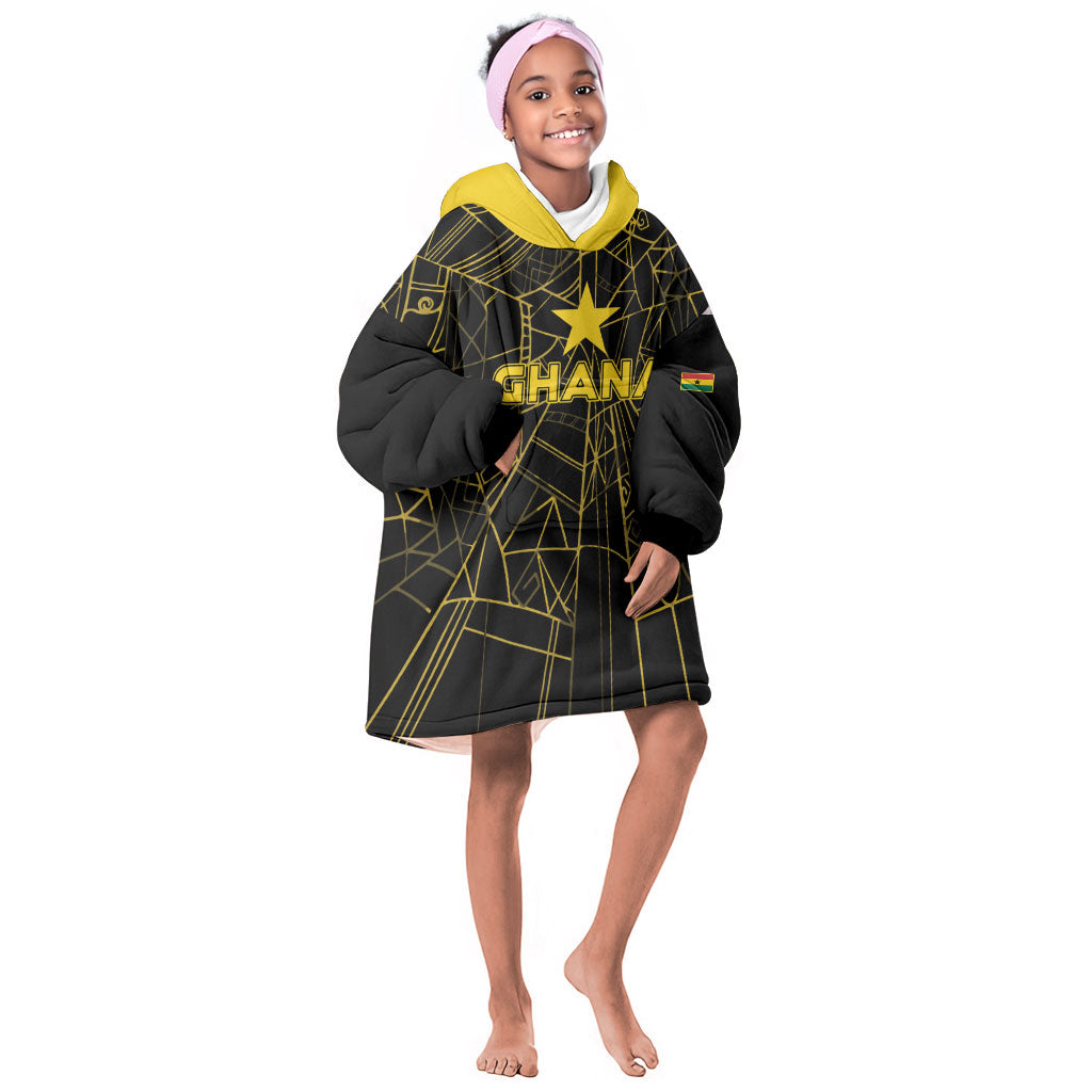 Custom Ghana Football 2026 Kid Wearable Blanket Hoodie Black Stars Never Fall Black Version