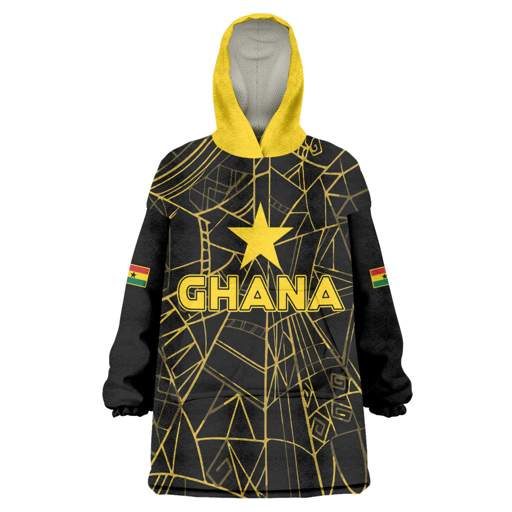 Custom Ghana Football 2026 Kid Wearable Blanket Hoodie Black Stars Never Fall Black Version