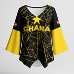 Custom Ghana Football 2026 Kimono Sleeve Blouse Black Stars Never Fall Black Version