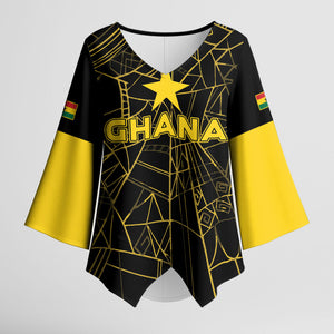 Custom Ghana Football 2026 Kimono Sleeve Blouse Black Stars Never Fall Black Version