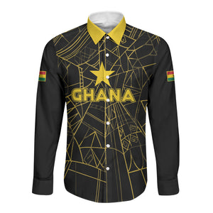 Custom Ghana Football 2026 Long Sleeve Button Shirt Black Stars Never Fall Black Version
