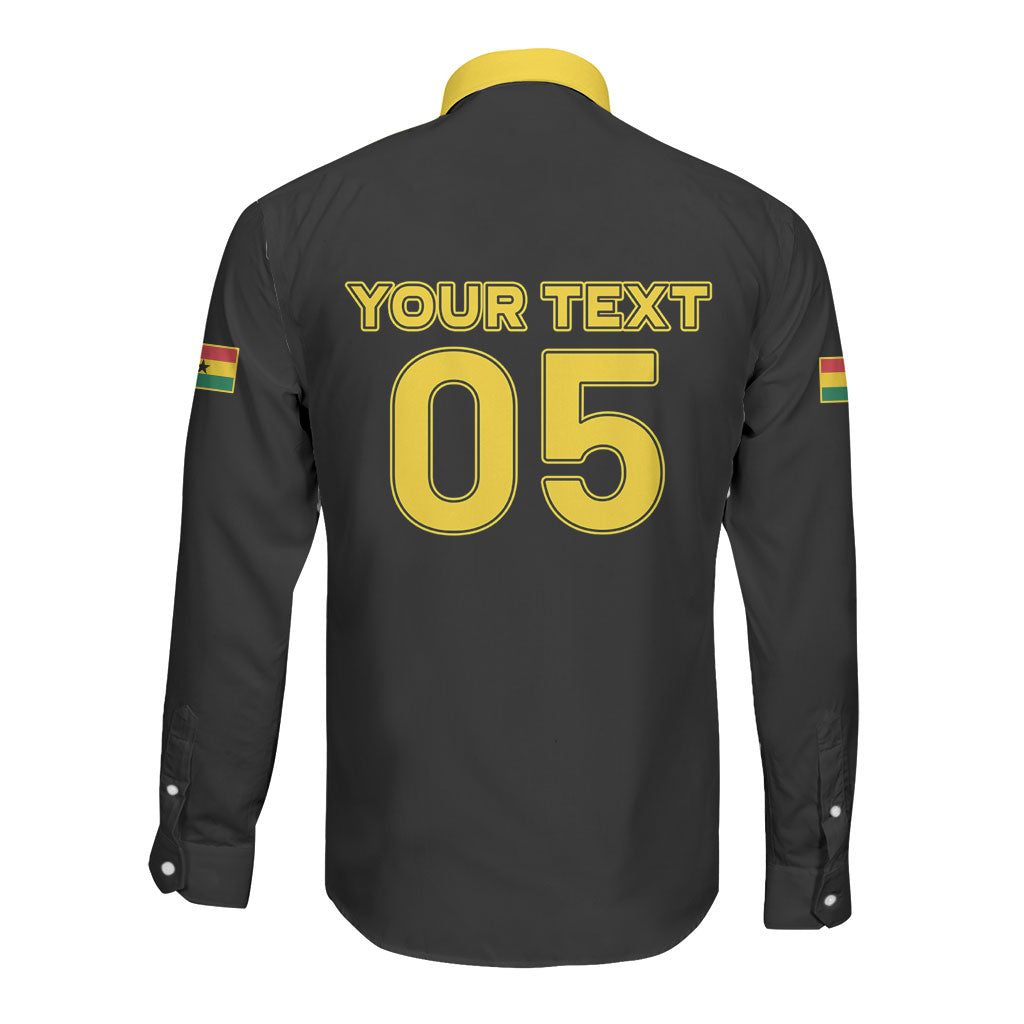 Custom Ghana Football 2026 Long Sleeve Button Shirt Black Stars Never Fall Black Version