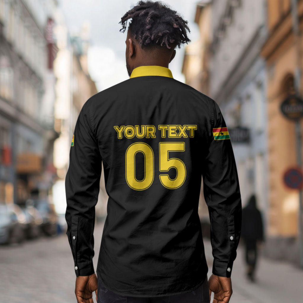 Custom Ghana Football 2026 Long Sleeve Button Shirt Black Stars Never Fall Black Version