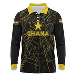 Custom Ghana Football 2026 Long Sleeve Polo Shirt Black Stars Never Fall Black Version