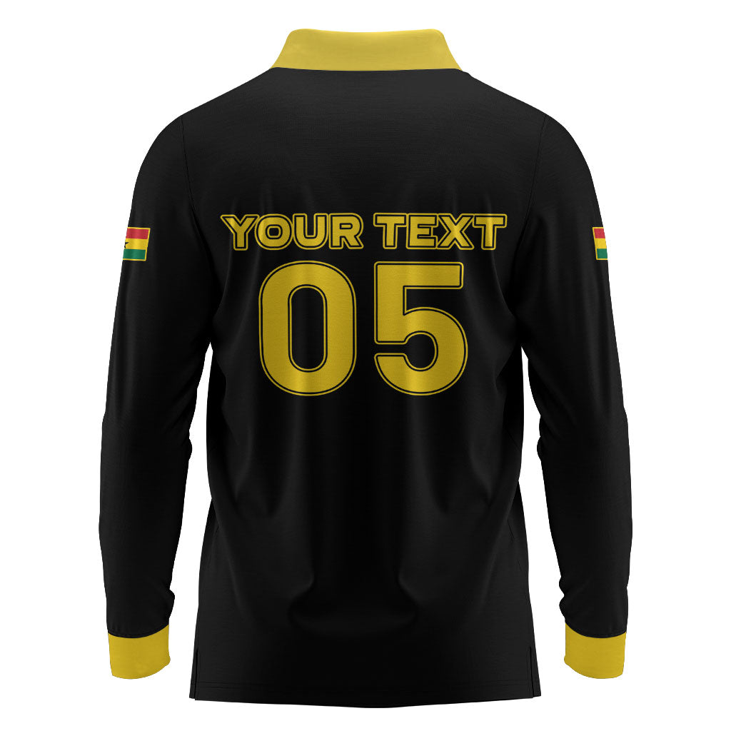 Custom Ghana Football 2026 Long Sleeve Polo Shirt Black Stars Never Fall Black Version