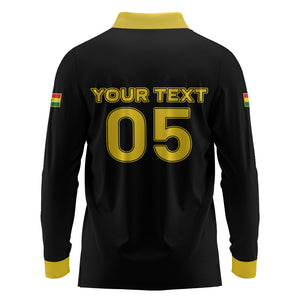 Custom Ghana Football 2026 Long Sleeve Polo Shirt Black Stars Never Fall Black Version