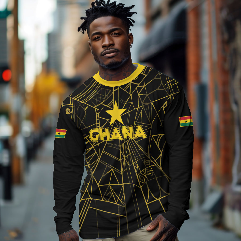 Custom Ghana Football 2026 Long Sleeve Shirt Black Stars Never Fall Black Version