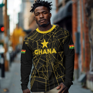 Custom Ghana Football 2026 Long Sleeve Shirt Black Stars Never Fall Black Version