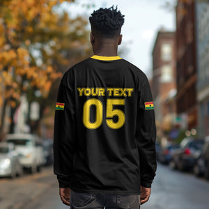 Custom Ghana Football 2026 Long Sleeve Shirt Black Stars Never Fall Black Version