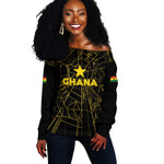 Custom Ghana Football 2026 Off Shoulder Sweater Black Stars Never Fall Black Version