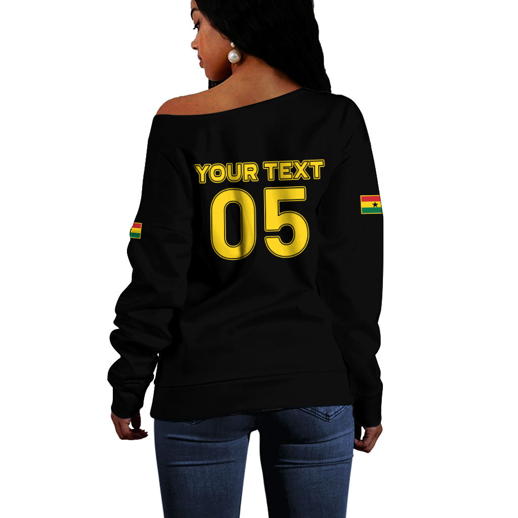 Custom Ghana Football 2026 Off Shoulder Sweater Black Stars Never Fall Black Version