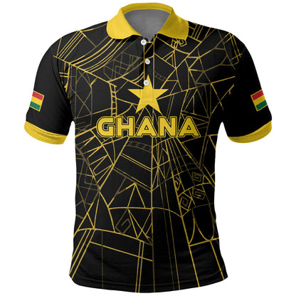 Custom Ghana Football 2026 Polo Shirt Black Stars Never Fall Black Version