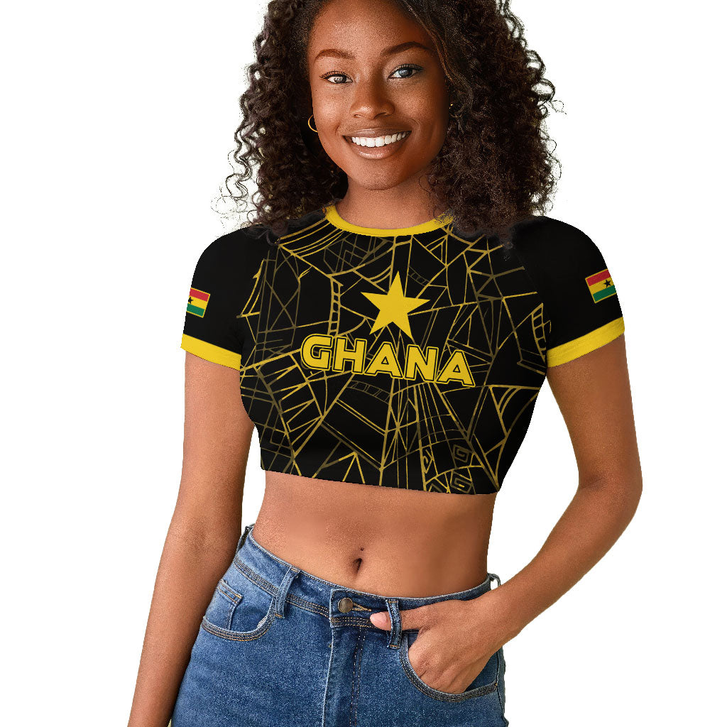 Custom Ghana Football 2026 Raglan Cropped T shirt Black Stars Never Fall Black Version