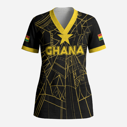 Custom Ghana Football 2026 Scrub Top Black Stars Never Fall Black Version