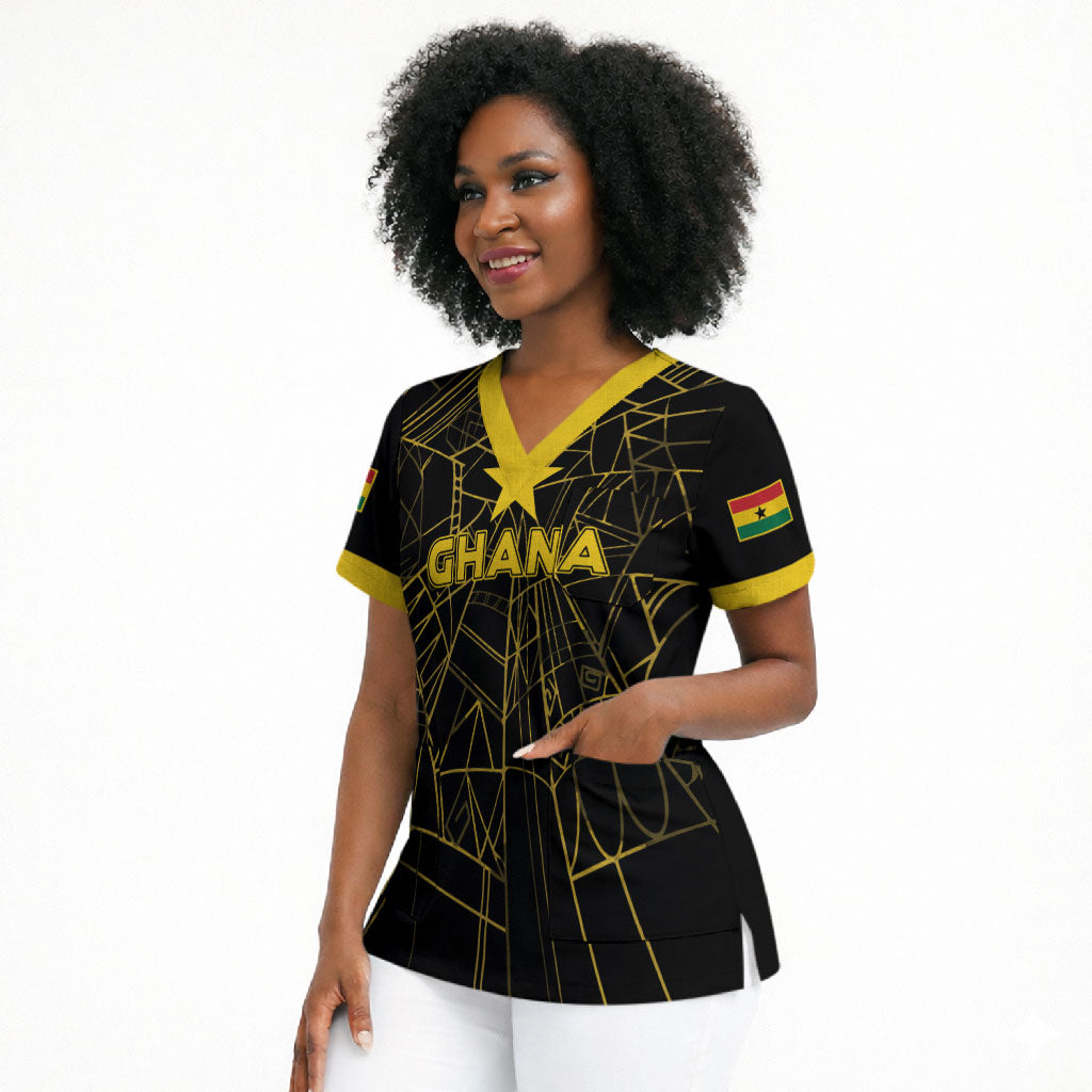 Custom Ghana Football 2026 Scrub Top Black Stars Never Fall Black Version