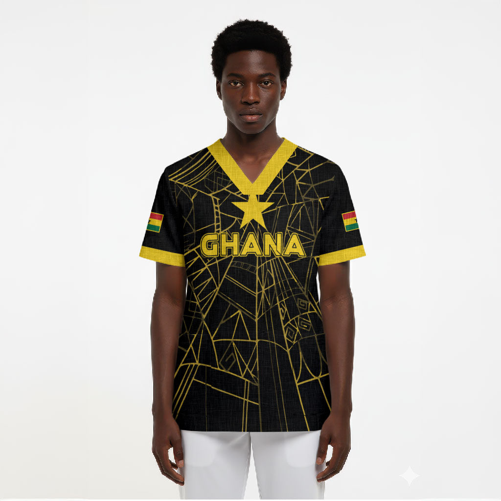 Custom Ghana Football 2026 Scrub Top Black Stars Never Fall Black Version