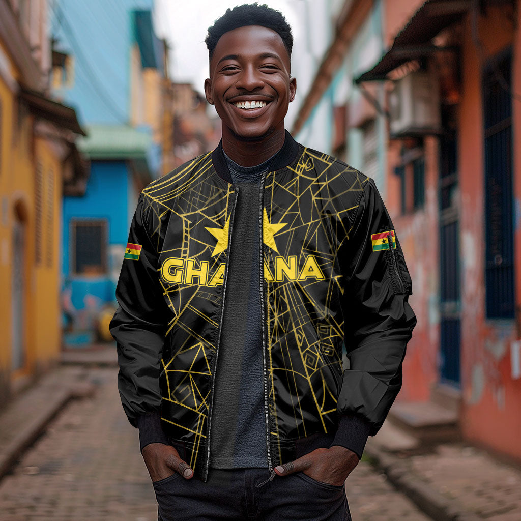 Custom Ghana Football 2026 Sleeve Zip Bomber Jacket Black Stars Never Fall Black Version