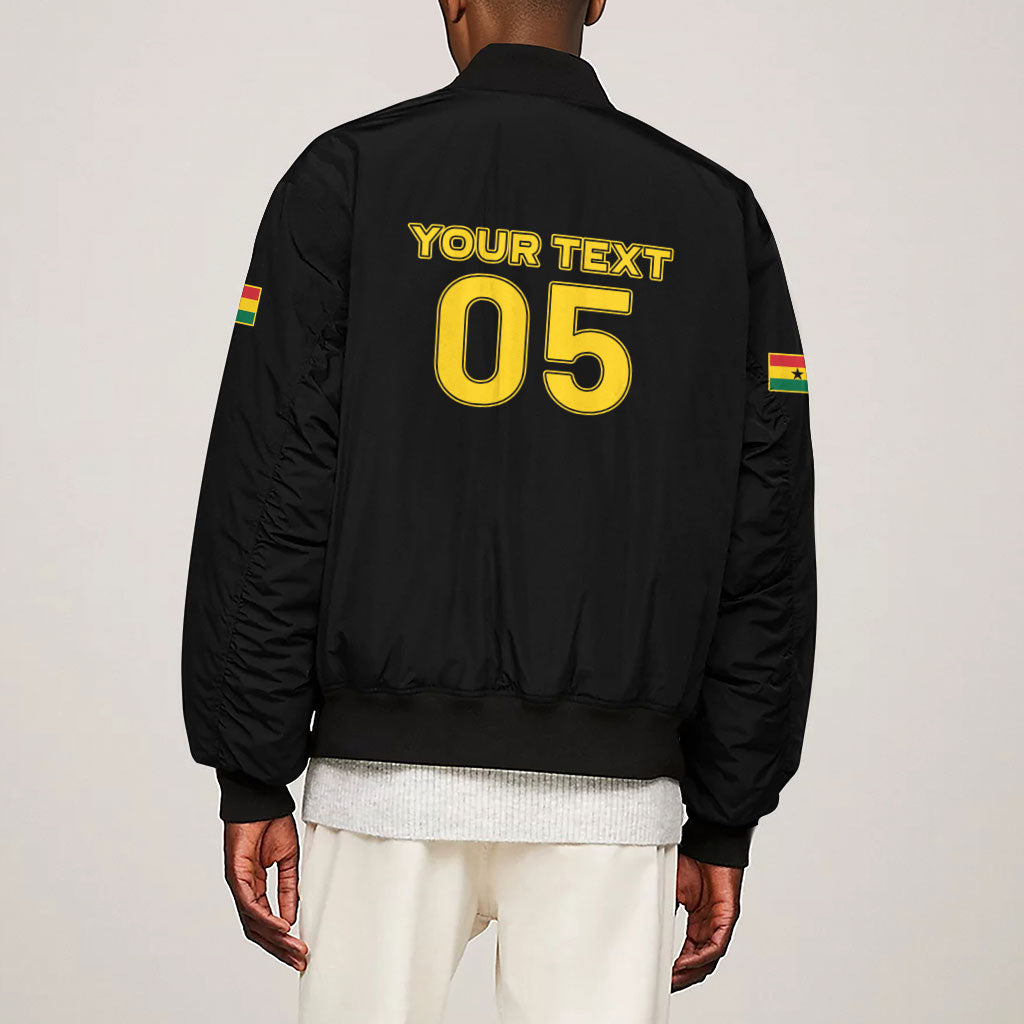 Custom Ghana Football 2026 Sleeve Zip Bomber Jacket Black Stars Never Fall Black Version