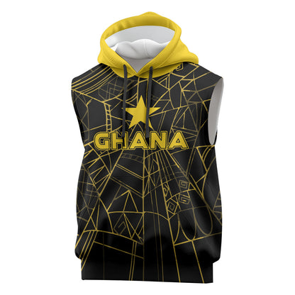 Custom Ghana Football 2026 Sleeveless Hoodie Black Stars Never Fall Black Version