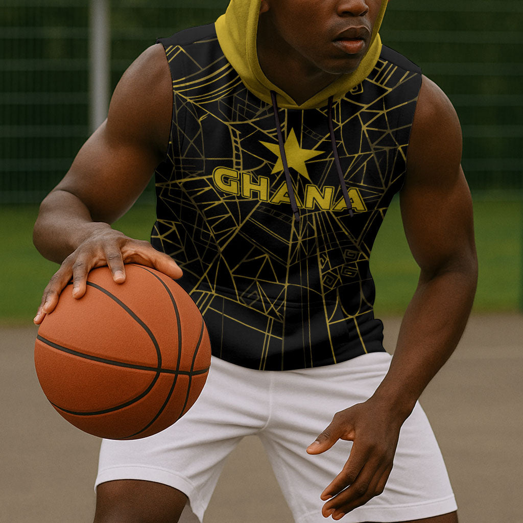 Custom Ghana Football 2026 Sleeveless Hoodie Black Stars Never Fall Black Version
