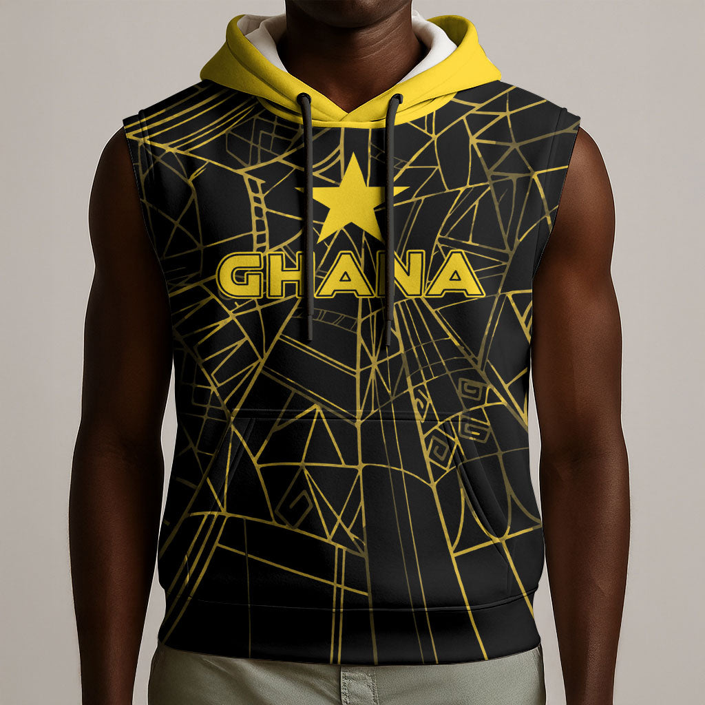 Custom Ghana Football 2026 Sleeveless Hoodie Black Stars Never Fall Black Version
