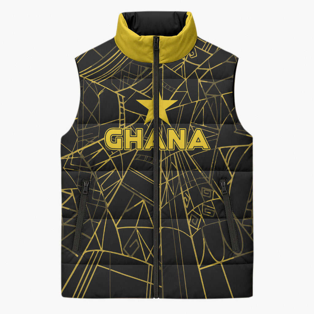 Custom Ghana Football 2026 Sleeveless Puffer Jacket Black Stars Never Fall Black Version