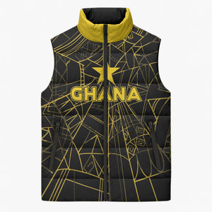Custom Ghana Football 2026 Sleeveless Puffer Jacket Black Stars Never Fall Black Version