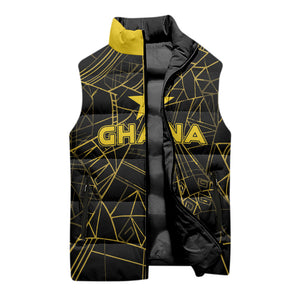Custom Ghana Football 2026 Sleeveless Puffer Jacket Black Stars Never Fall Black Version