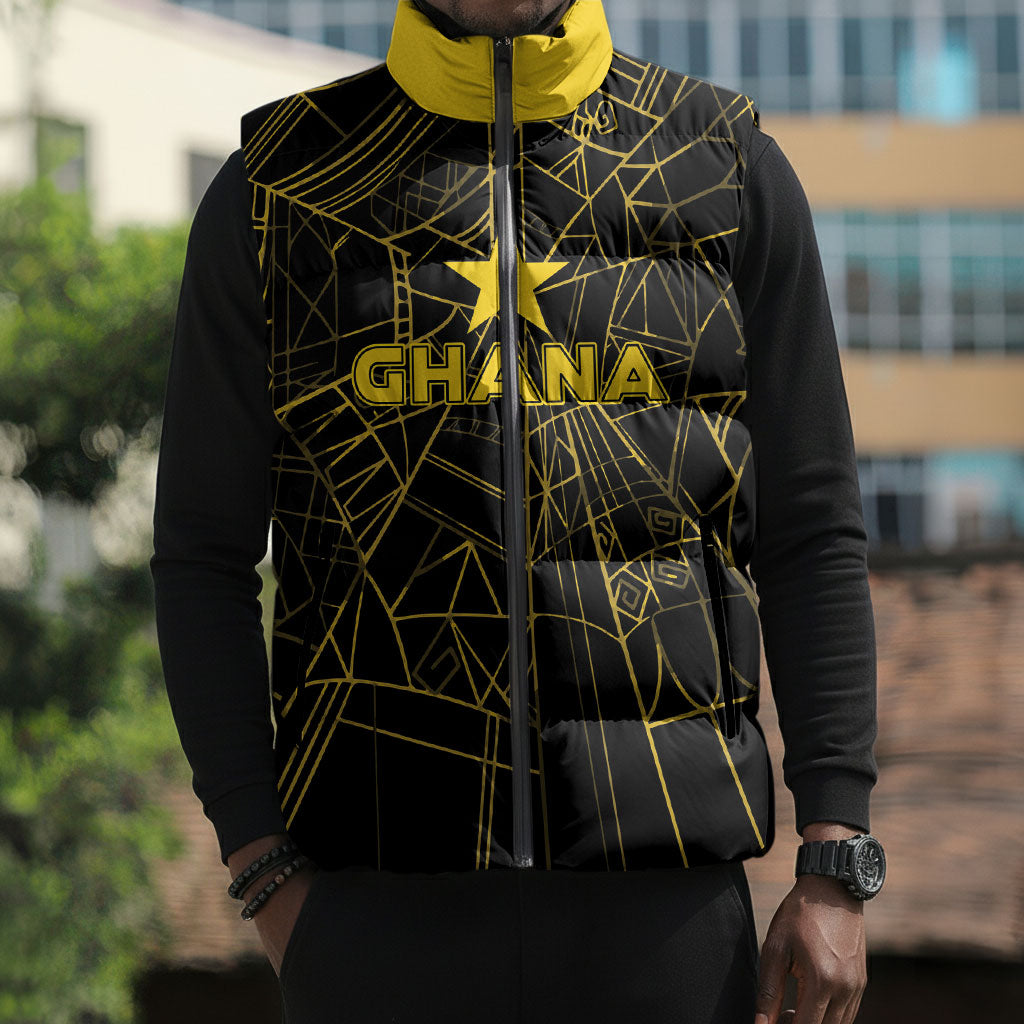 Custom Ghana Football 2026 Sleeveless Puffer Jacket Black Stars Never Fall Black Version