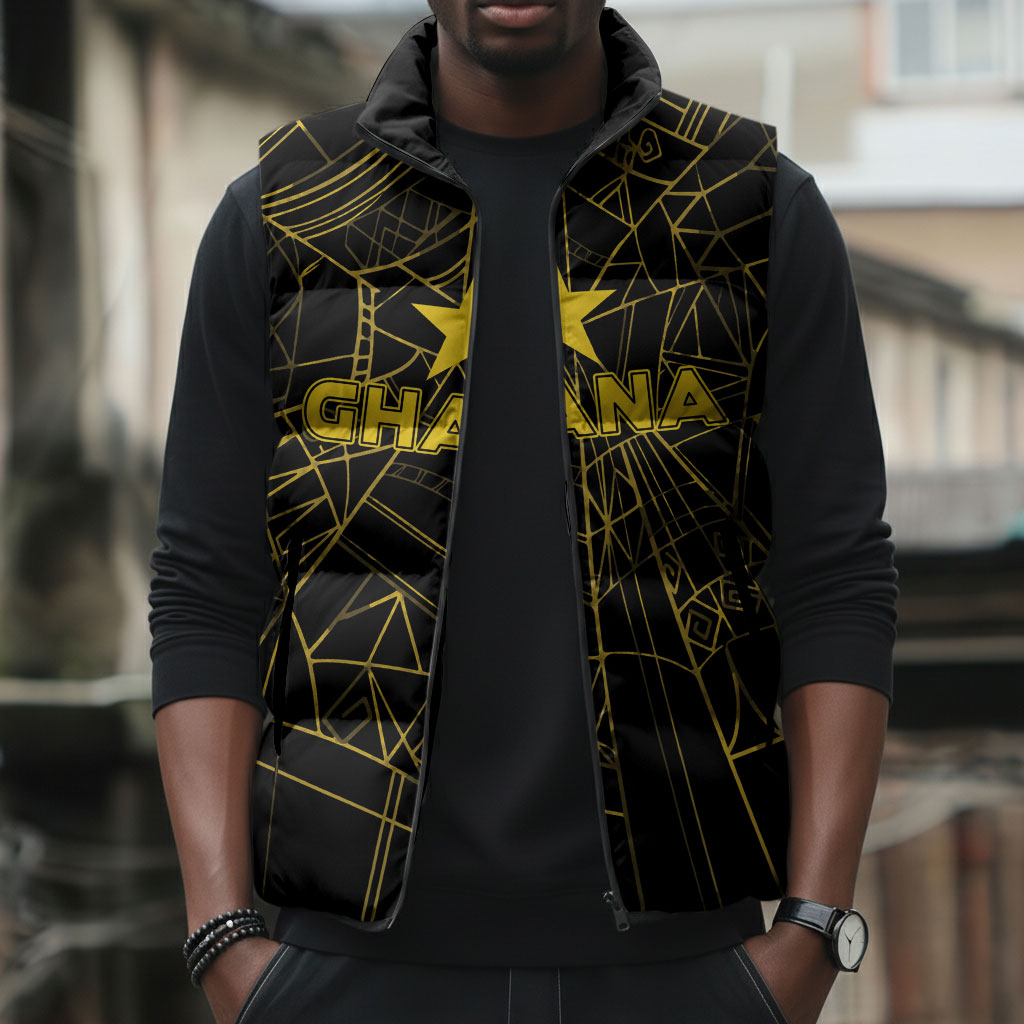Custom Ghana Football 2026 Sleeveless Puffer Jacket Black Stars Never Fall Black Version