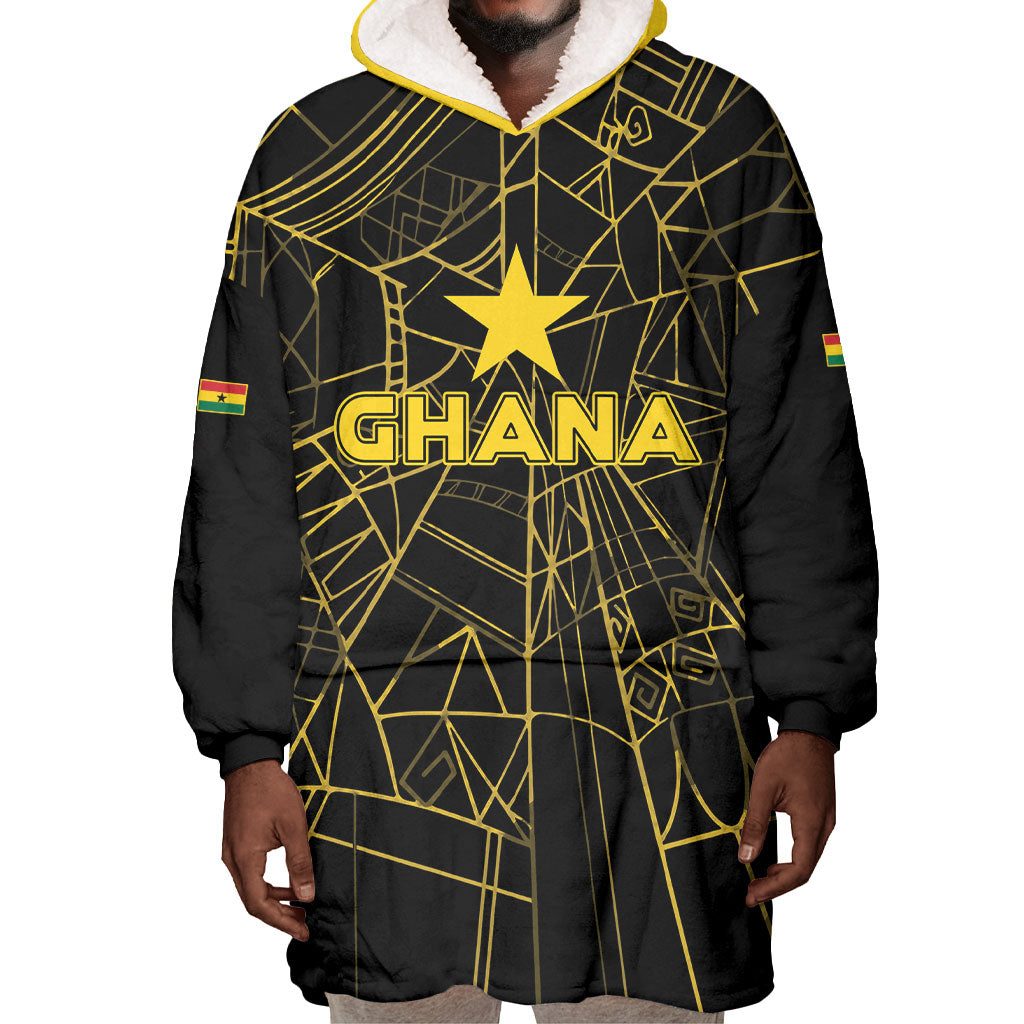 Custom Ghana Football 2026 Wearable Blanket Hoodie Black Stars Never Fall Black Version