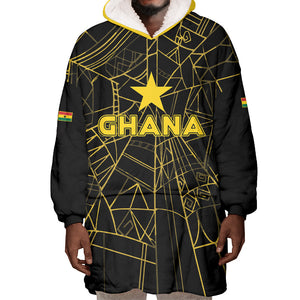 Custom Ghana Football 2026 Wearable Blanket Hoodie Black Stars Never Fall Black Version