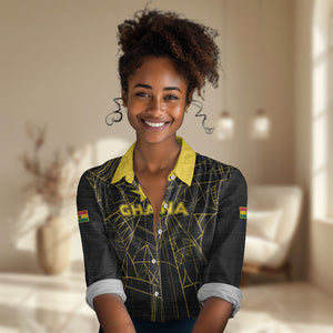 Custom Ghana Football 2026 Women Casual Shirt Black Stars Never Fall Black Version