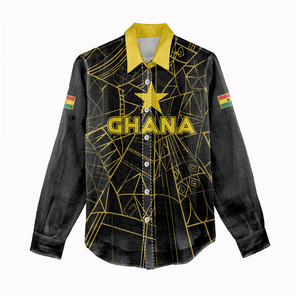Custom Ghana Football 2026 Women Casual Shirt Black Stars Never Fall Black Version
