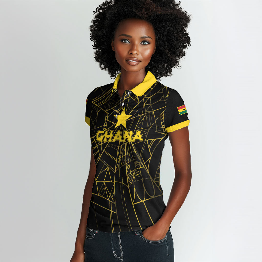 Custom Ghana Football 2026 Women Polo Shirt Black Stars Never Fall Black Version