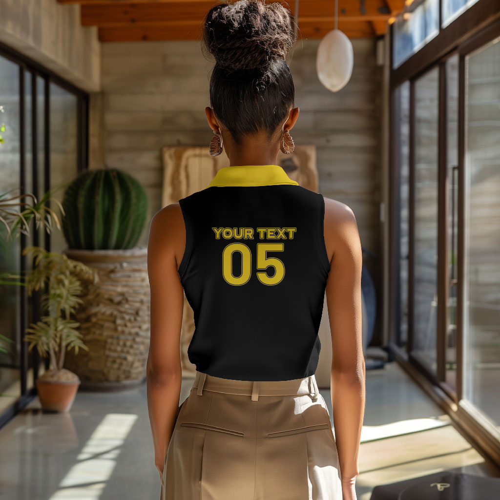 Custom Ghana Football 2026 Women Sleeveless Polo Shirt Black Stars Never Fall Black Version