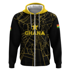 Custom Ghana Football 2026 Zip Hoodie Black Stars Never Fall Black Version