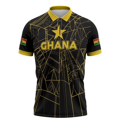 Custom Ghana Football 2026 Zipper Polo Shirt Black Stars Never Fall Black Version