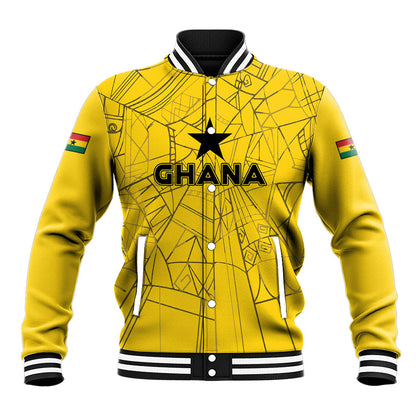 Custom Ghana Football 2026 Baseball Jacket Black Stars Never Fall Yellow Version