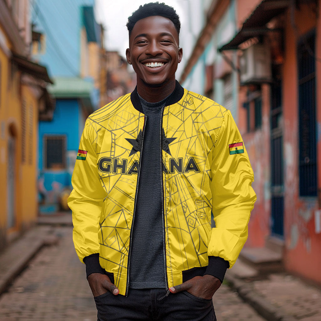 Custom Ghana Football 2026 Bomber Jacket Black Stars Never Fall Yellow Version