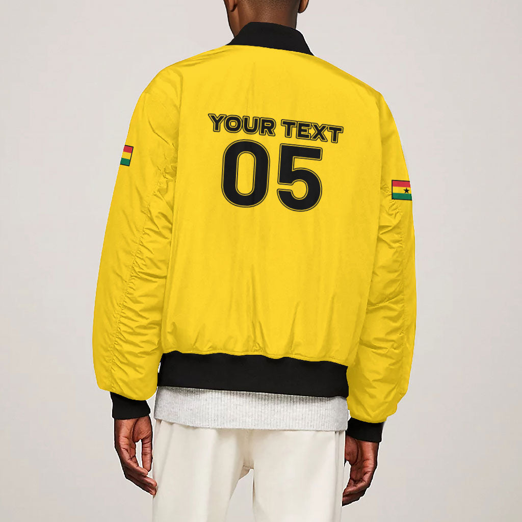 Custom Ghana Football 2026 Bomber Jacket Black Stars Never Fall Yellow Version