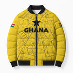 Custom Ghana Football 2026 Bomber Puffer Jacket Black Stars Never Fall Yellow Version
