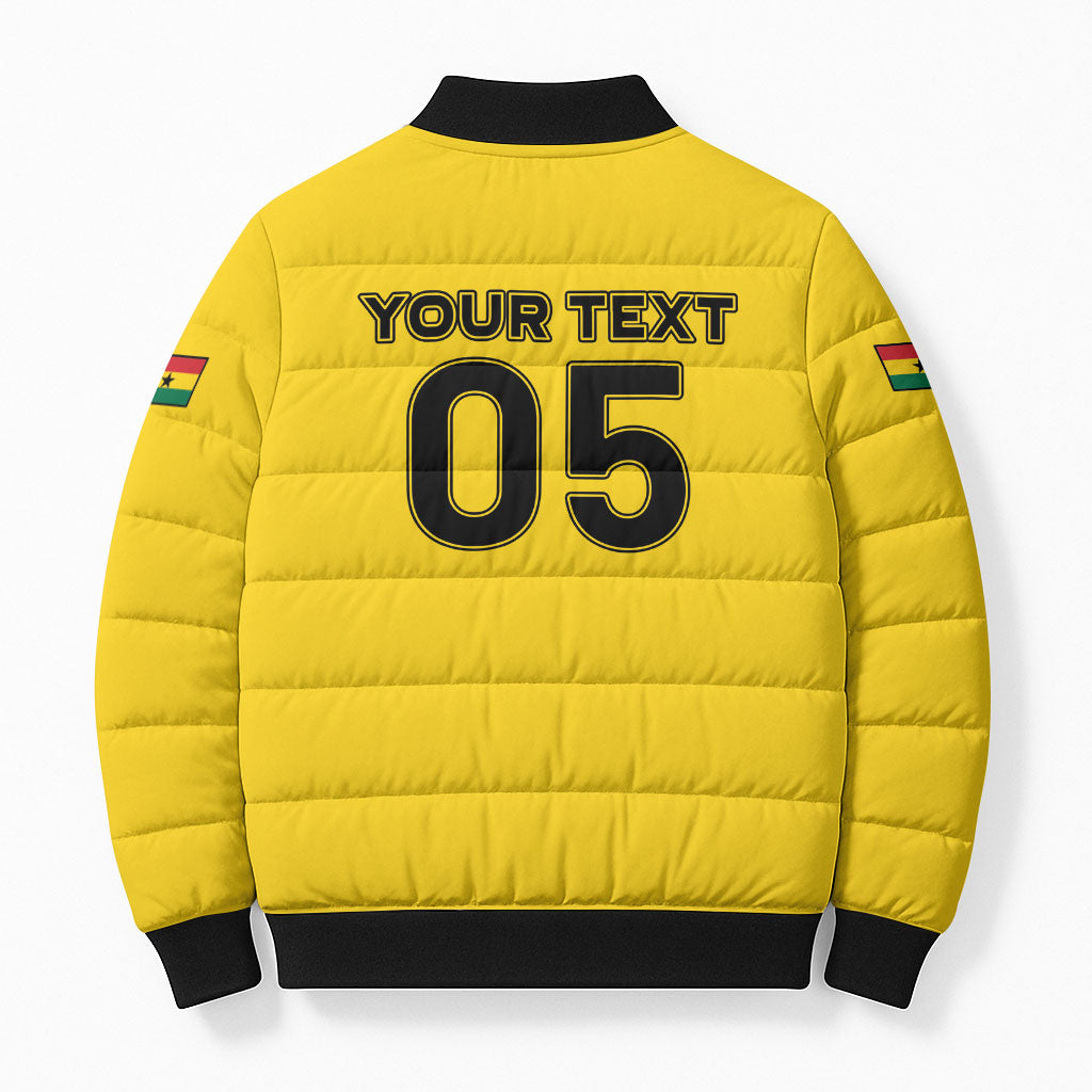 Custom Ghana Football 2026 Bomber Puffer Jacket Black Stars Never Fall Yellow Version